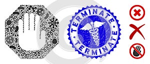 Pandemic Collage Terminate Icon with Health Care Grunge Terminate Stamp