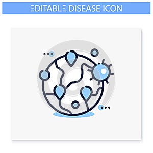 Pandemic map line icon. Editable illustration