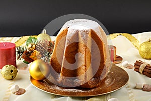 Pandoro Christmas cake on decorated table