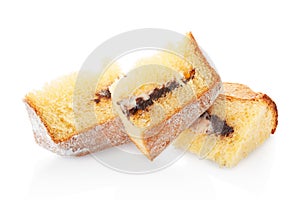 Pandoro, Christmas cake portions with icing sugar and chocolate