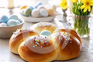 Pane di Pasqua, traditional Easter bread with sprinkles photo