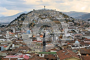 Panecillo hill over Quito's cityscape in Ecuador