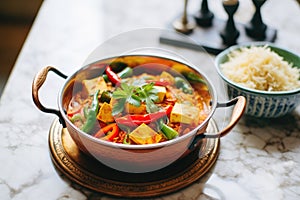 paneer biryani with bell peppers in a traditional karahi