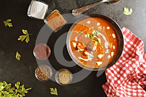 Paneer Butter Masala - recipe preparation photos with photos of the final dish and traditional mattha photo