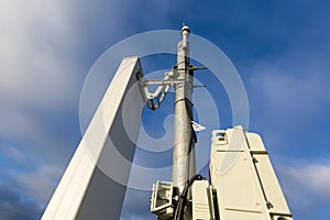 Panel antenna of GSM DCS UMTS LTE bands and GPS antenna are as part of communication equipment of basic station are