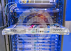 Panel of mainframe of modern servers in data center