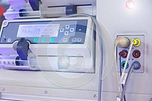 Panel of medical equipment to support breathing close-up