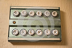 Panel with old electrical fuses