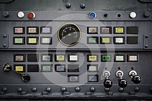 Panel of old vintage switches and buttons