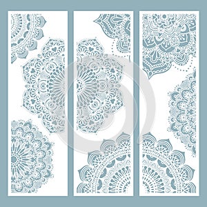 Panel for registration of the decorative surfaces. Abstract strips, mandala, panels. Vector illustration of a laser cutting.