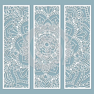 Panel for registration of the decorative surfaces. Abstract strips, mandala, panels. Vector illustration of a laser cutting.