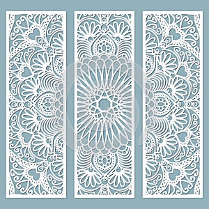 Panel for registration of the decorative surfaces. Abstract strips, mandala, panels. Vector illustration of a laser cutting.