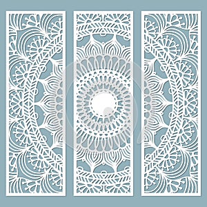 Panel for registration of the decorative surfaces. Abstract strips, mandala, panels. Vector illustration of a laser cutting.