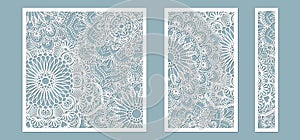 Panel for registration of the decorative surfaces. Abstract strips, mandala, panels. Vector illustration of a laser cutting.