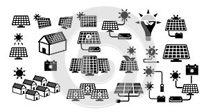 Set of green energy icon or solar panel icon concept.