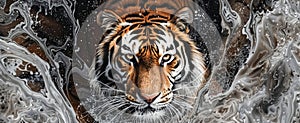 panel wall art, marble background with White Bengal Tiger design