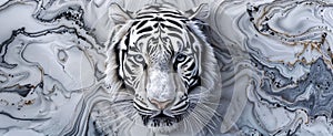 panel wall art, marble background with White Bengal Tiger design