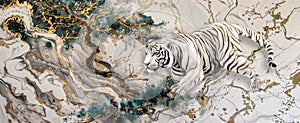 panel wall art, marble background with White Bengal Tiger design