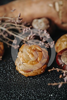 Panellet de pinyons, chestnuts and sweet potato photo