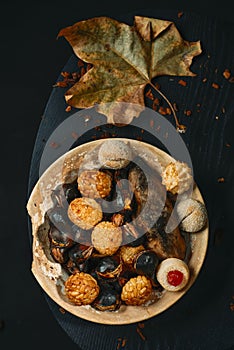 Panellets and roasted sweet potato and chestnuts photo