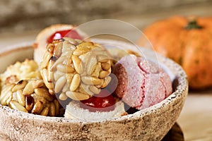 Panellets, typical confection of Catalonia, Spain