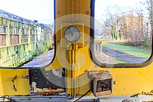 Panels in very old dismantled railway cockpit