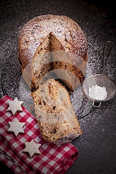 Panettone is the traditional Italian dessert for Christmas. Panettone cut