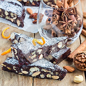 Panforte traditional italian christmas dessert with nuts and candied fruits, square photo