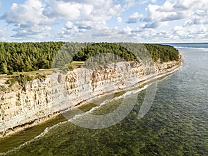 Panga coastal cliff Panga pank, north shore of Saaremaa island, near Kuressaare, Estonia. North-Estonian limestone escarpment,