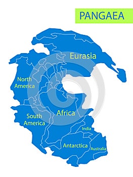 Pangaea or Pangea. Vector illustration of supercontinent that existed during the late Paleozoic and early Mesozoic eras