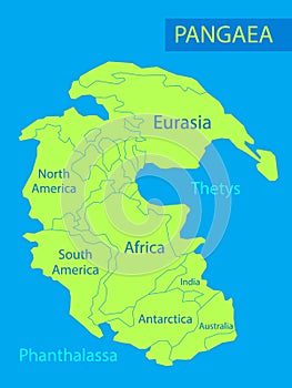 Pangaea or Pangea. Vector illustration of supercontinent that existed during the late Paleozoic and early Mesozoic eras photo