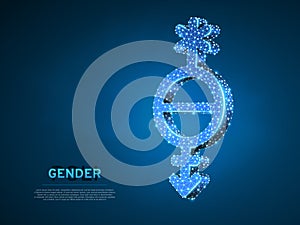 Pangender people symbol. Wireframe digital 3d illustration. Low poly, Abstract Vector polygonal neon LGBT