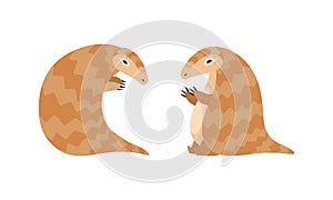 Pangolin or Scaly Anteater with Clawed Paw Sitting Vector Set