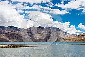 Pangong Lake view from Between Maan and Merak in Ladakh, Jammu and Kashmir, India.