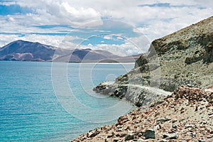 Pangong Lake view from Between Maan and Merak in Ladakh, Jammu and Kashmir, India.