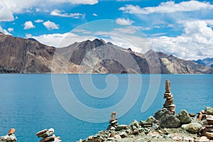 Pangong Lake view from Between Maan and Merak in Ladakh, Jammu and Kashmir, India.