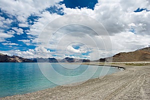 Pangong Lake view from Between Maan and Merak in Ladakh, Jammu and Kashmir, India.