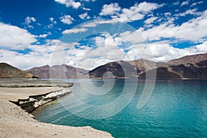 Pangong Lake view from Between Maan and Merak in Ladakh, Jammu and Kashmir, India.