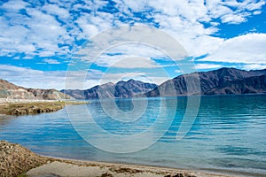Pangong Lake view from Between Merak and Maan in Ladakh, Jammu and Kashmir, India.