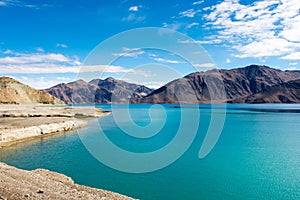 Pangong Lake view from Between Merak and Maan in Ladakh, Jammu and Kashmir, India.