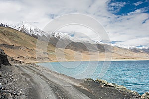 Pangong Lake view from Between Merak and Maan in Ladakh, Jammu and Kashmir, India.