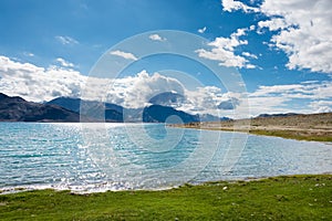 Pangong Lake view from Between Spangmik and Maan in Ladakh, Jammu and Kashmir, India.