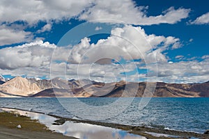 Pangong Lake view from Between Spangmik and Maan in Ladakh, Jammu and Kashmir, India.