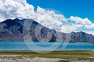 Pangong Lake view from Between Spangmik and Maan in Ladakh, Jammu and Kashmir, India.