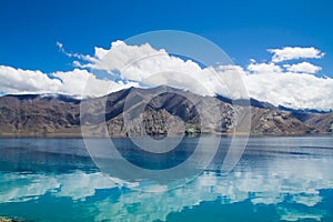 Pangyong lake with morning hues on water