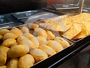 Pani Puri or Golgappa, India Snack counter in a restaurant. Dehradun city of Uttarakhand India