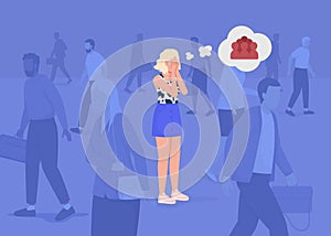 Panic attack in crowd flat color vector illustration