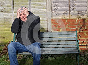 Panic attack man on a bench.