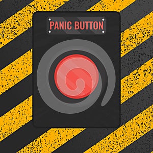 Panic button sign on yellow striped background