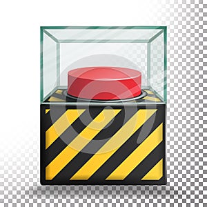 Panic Button Vector. Red Alarm Shiny Button. Transparent Background Illustration